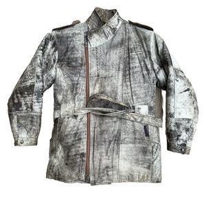 Men's Gray Distressed Leather Jacket with Belt